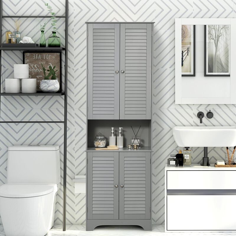 Grey Bathroom Storage: Freestanding Linen Tower with Adjustable Shelves