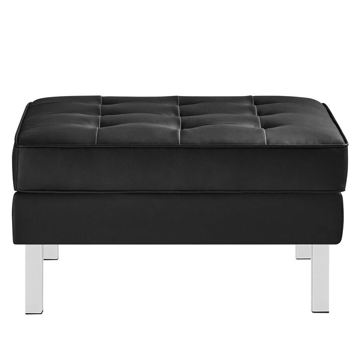 Modway Loft Tufted Button Faux Leather Upholstered Square Ottoman in Silver Black