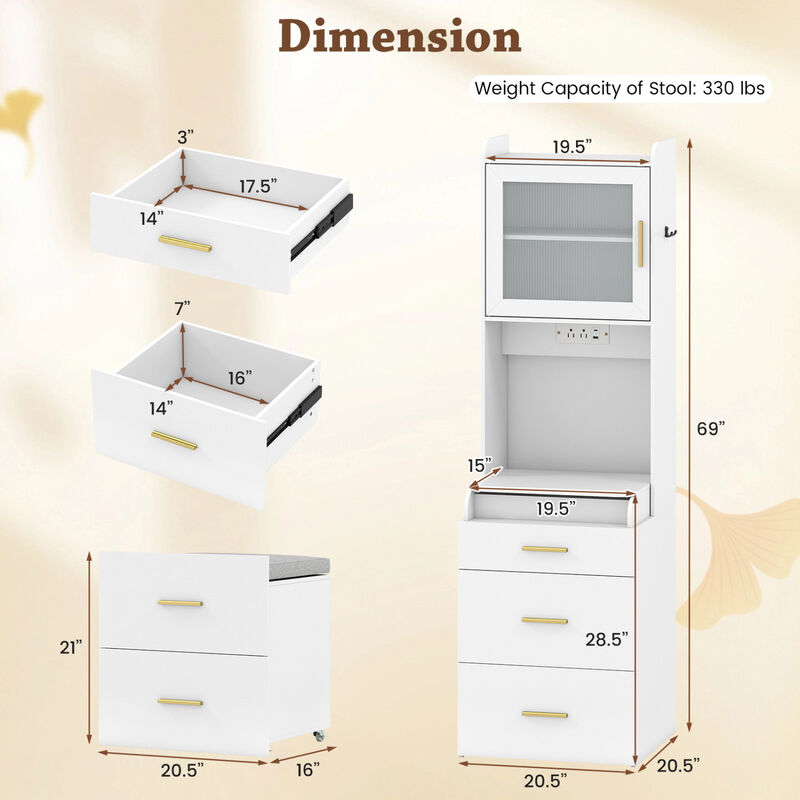Bedroom Vanity Desk with Flip Top Mirror Power Outlets and Storage Stool image number 2