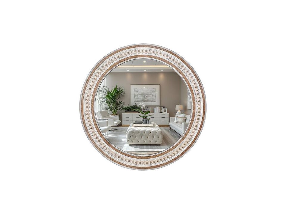 24" Rustic Round Wall Mirror – Wooden Farmhouse Accent for Any Room