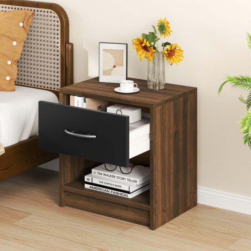 Hivvago Bedside Table Nightstand with Drawer and Open Storage Shelf
