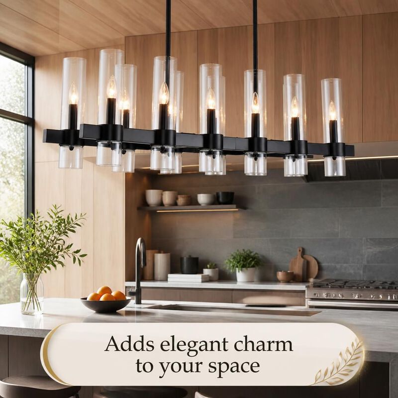 ELEMENT ACE 12-Light Modern Farmhouse Linear Chandelier with Clear Glass Shade, Hanging Pendant Ceiling Light Fixture for Dining Room and Kitchen Island image number 4
