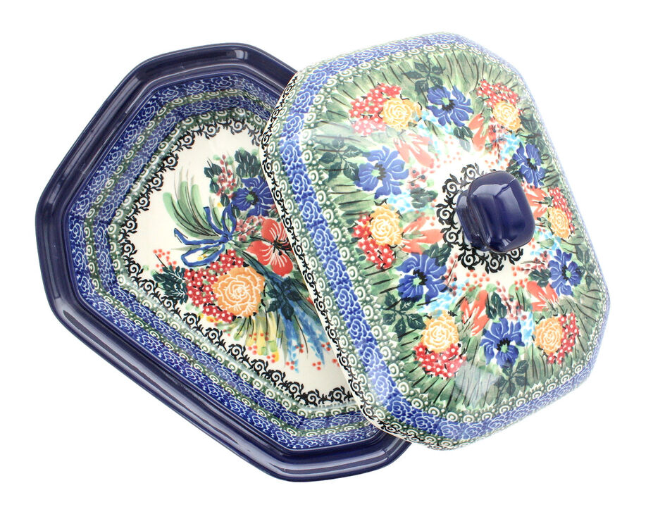 Blue Rose Polish Pottery Mockingbird Medium Covered Baker