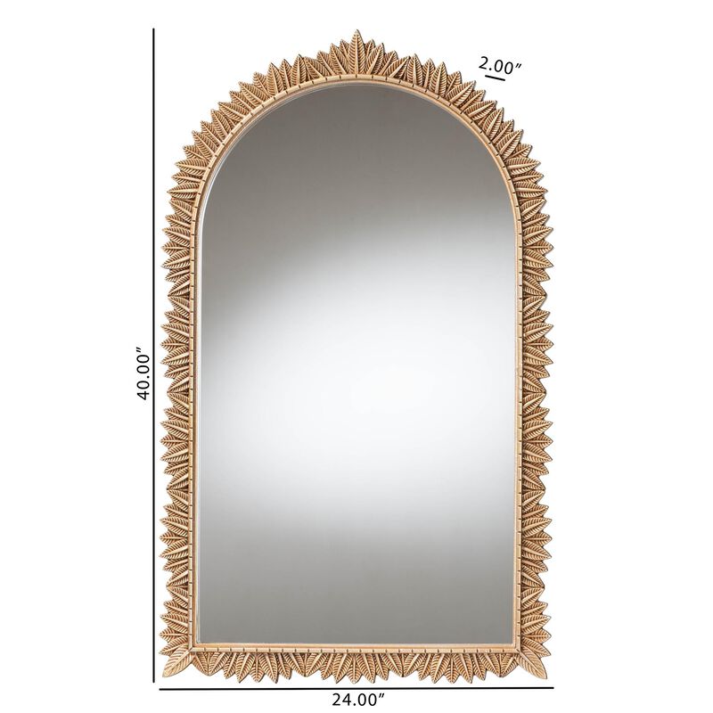 Baxton Studio Caitlin Antique Gold Finished Wood Arch Accent Wall Mirror with Carved Leaf Border image number 4