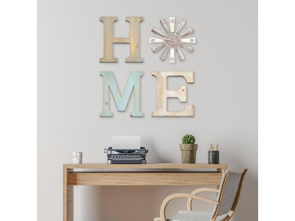 Farmhouse Windmill Wall Clock - Rustic Home Letters Decor for Living Room & Entryway