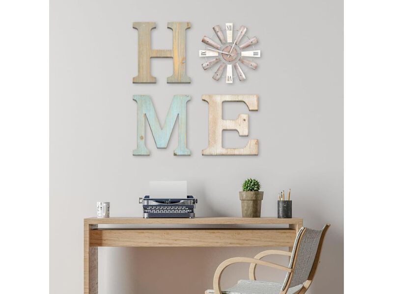 Farmhouse Windmill Wall Clock - Rustic Home Letters Decor for Living Room & Entryway image number 1