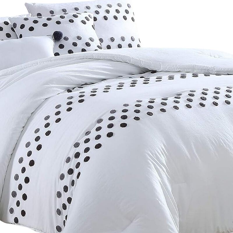 Ari 5pc Queen Comforter Set, Polka Dots, White, Gray By The Urban Port - Benzara