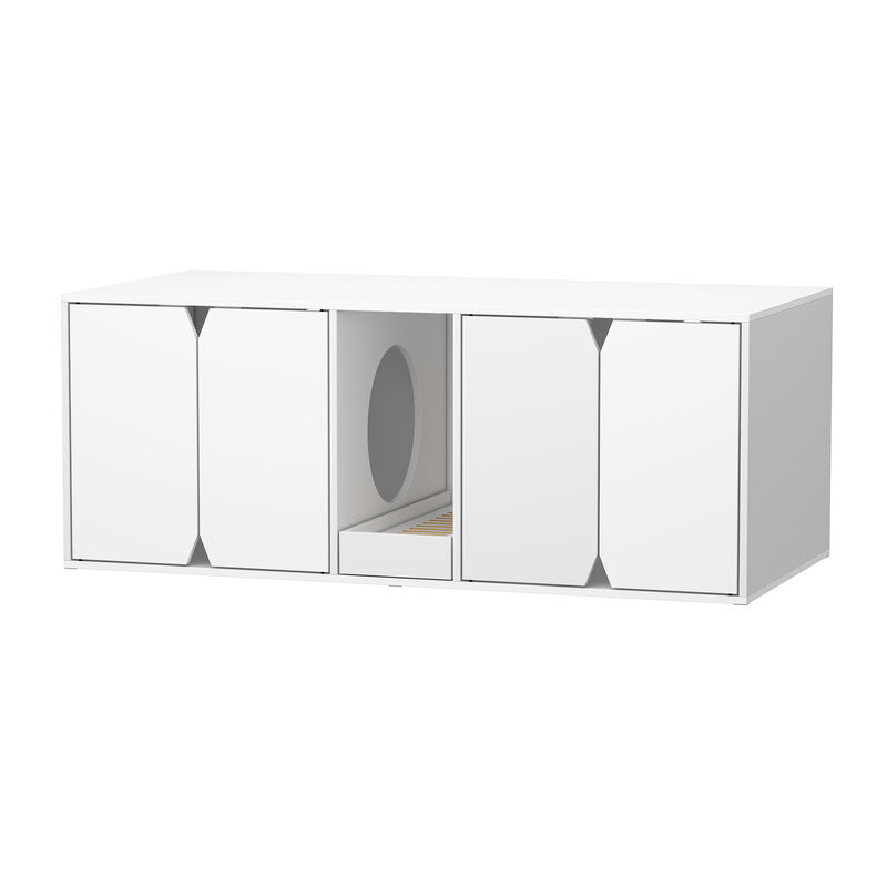 FUFU&GAGA Stylish White Cat Cabinet with Ample Storage Space (43.3" W x 16.9" H x 20.5" D),White