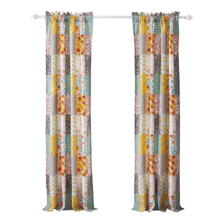 Turin 84 Inch Window Curtains, Brushed Microfiber, Multicolor Patchwork - Benzara