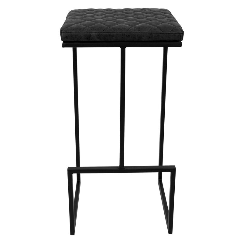 LeisureMod Bar Stool Upholstered in Leather with Diamond-Shaped Stitch Design and Powder-Coated Metal Sled Base for Modern Home, Kitchen, Bars Quincy Collection