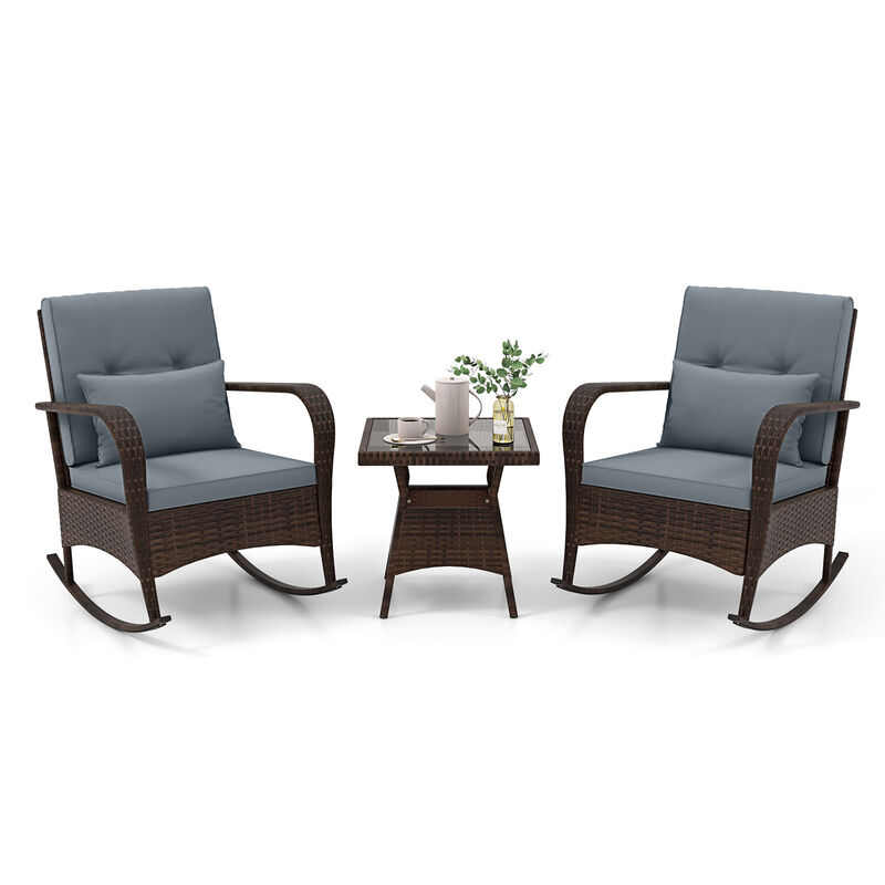3-Piece Outdoor Rocking Chair Set with Glass Coffee Table for Patio and Poolside image number 3