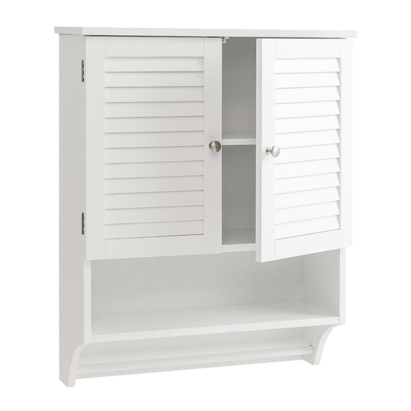 Costway Bathroom Wall Mounted Medicine Cabinet with Louvered Doors & Towel Bar White