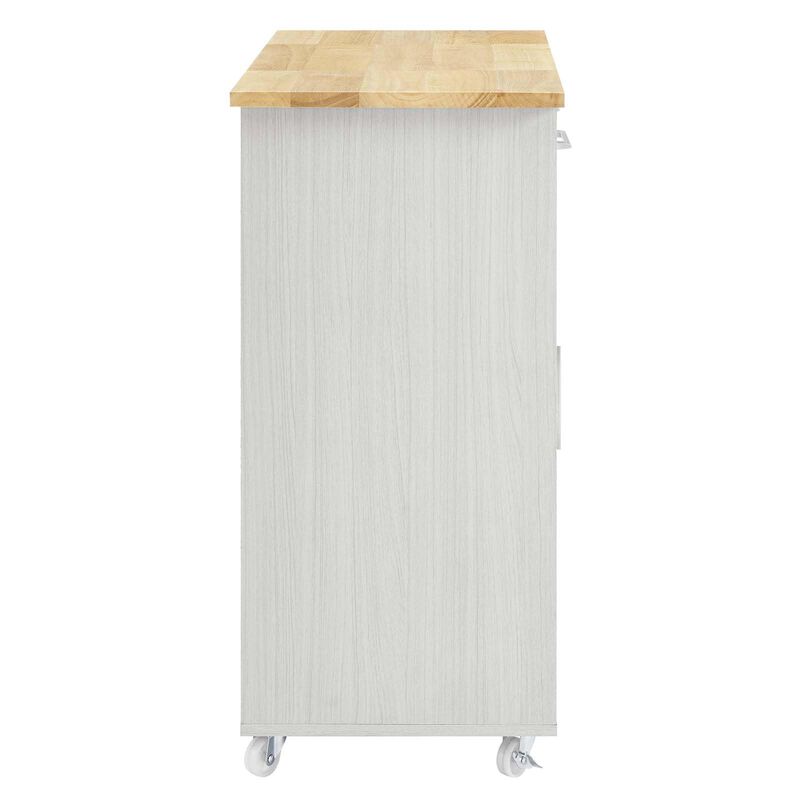 Modway Culinary Rolling Kitchen Cart with Storage in White Natural - 3 Tiers Kitchen Island on Wheels with Towel Bar, Functional as a Coffee Station, Bar Cabinet or Butcher Block Island image number 1