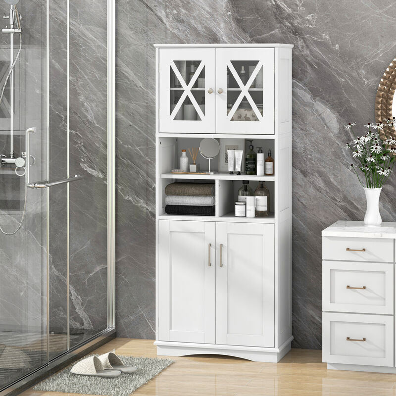 Large Bathroom Storage Cabinet with Acrylic Doors and 3 Open Compartments