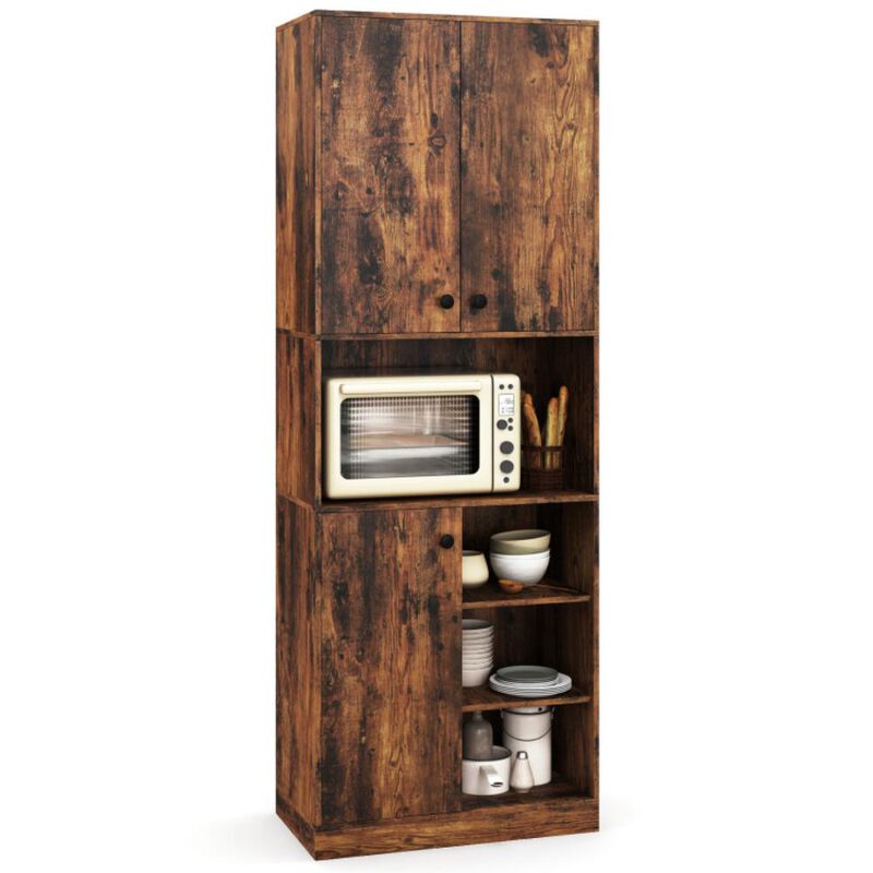 Hivvago Kitchen Pantry Storage Cabinet with Microwave Stand and Open Shelves
