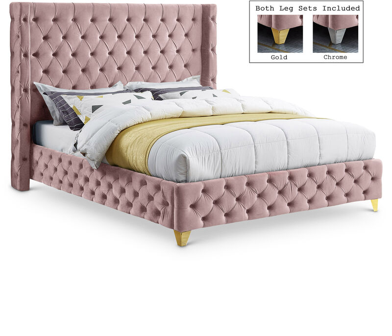Meridian Furniture Savan Pink Velvet King Bed image number 0