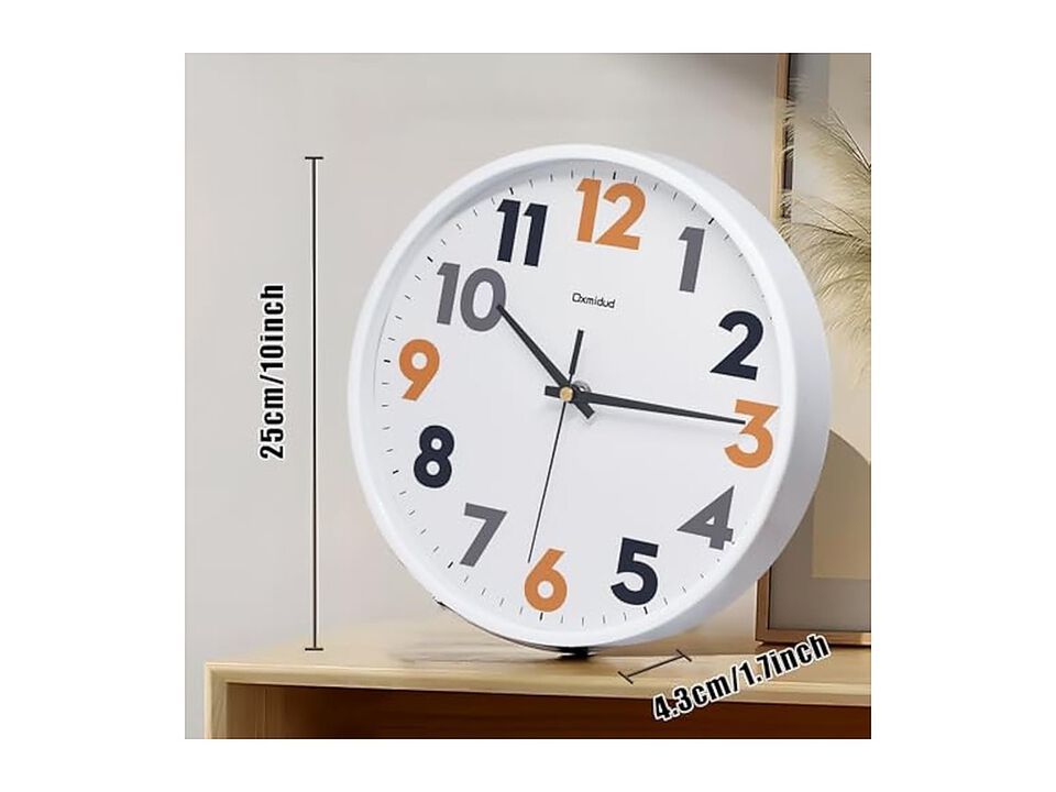Minimalist Stylish White Wall Clock 10 Inch Silent Non Ticking Easy Read Modern