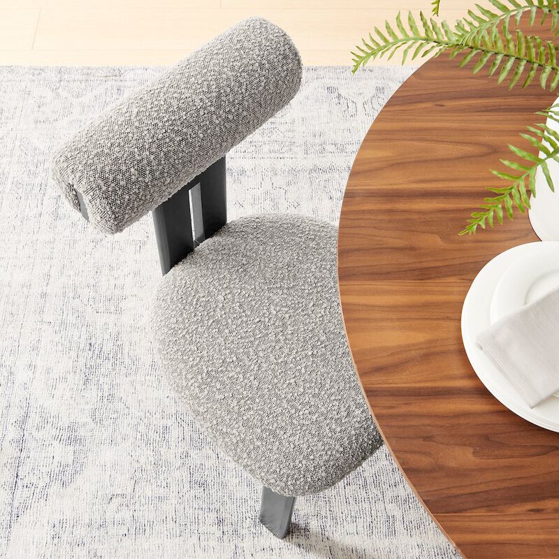 Modway Torian Upholstered Boucle Dining Chairs Set of 2 in Walnut Black - 3-Legged Farmhouse Kitchen Chairs - Mid-Century Modern Armless Accent Chairs - Comfortable Side Chairs with Wood Legs image number 9
