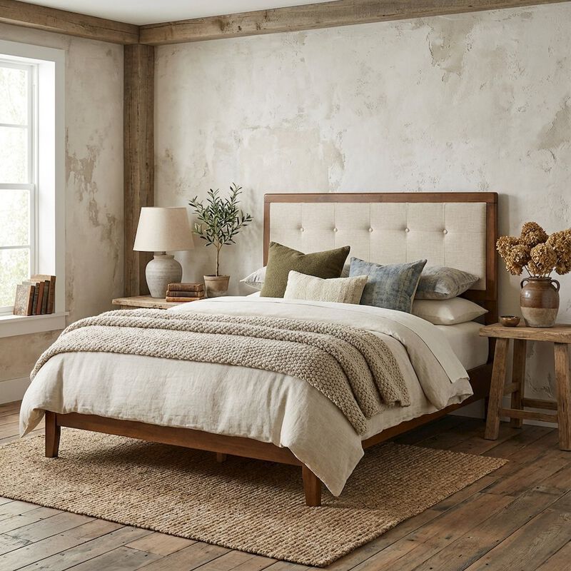 Tufted Fabric King Headboard with Wooden Frame and Elegant Design image number 2