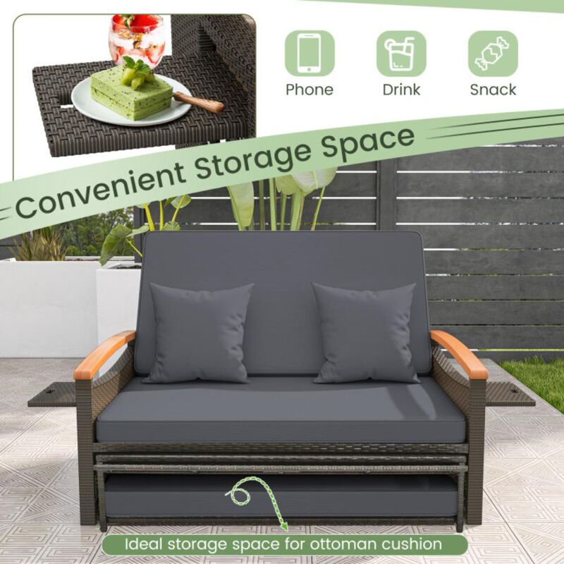 Hivvago Outdoor Wicker Daybed with Folding Panels and Storage Ottoman image number 6