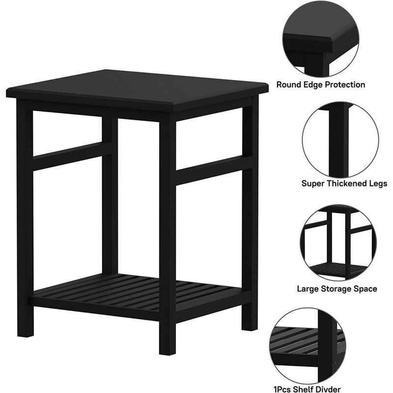 Nightstand, End Table, Nightstand Bedside Table, Side Table for Bedroom Living Room Lounge, Space Saving, Easy to Assemble, NS-537 (Black)