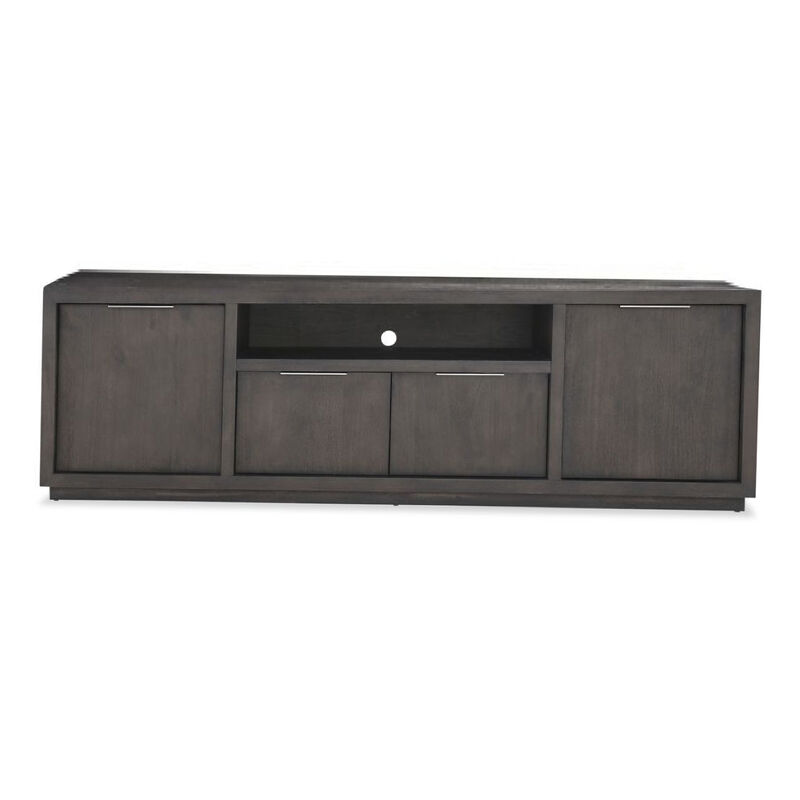 Jose 84 Inch Acacia Wood TV Entertainment Center Console, 4 Cabinets, Gray - Benzara