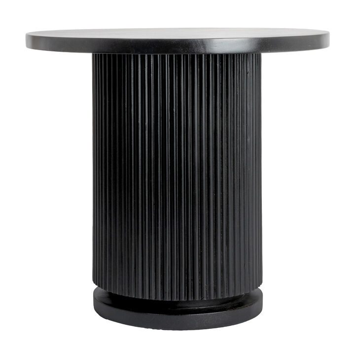 Round Mango Wood Pedestal Side Table with Ribbed Base