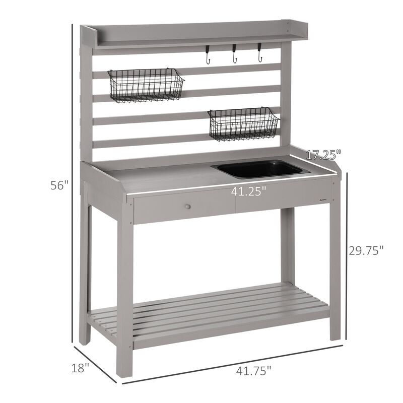 Grey Garden Station: Potting Bench with Sink and Metal Sieve Screen