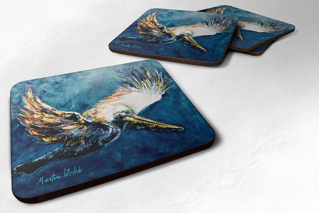 Caroline's Treasures MW1135FC Bird-Pelican Go for It Foam Coasters (Set of 4), 3.5 H x 3.5 W, Multicolor