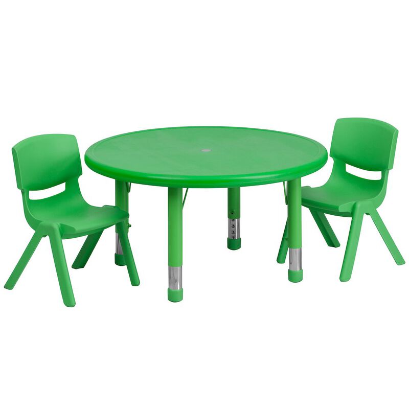 Flash Furniture 33'' Round Green Plastic Height Adjustable Activity Table Set with 2 Chairs image number 0