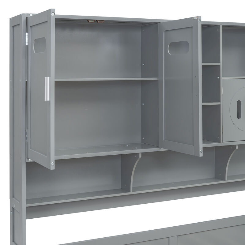 Merax Wooden Daybed with Storage Drawers and Cabinets