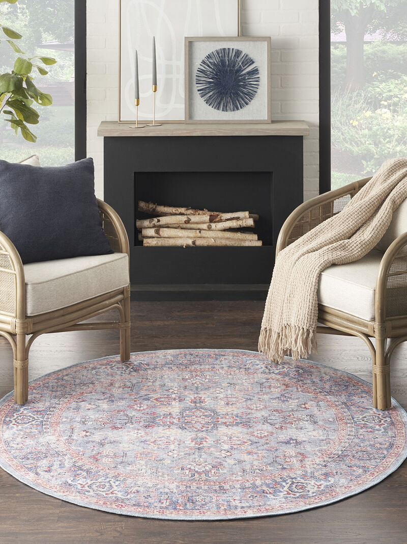Machine Washable Series 1 SR104 Blue/Multicolor 5'3" x Round Rug