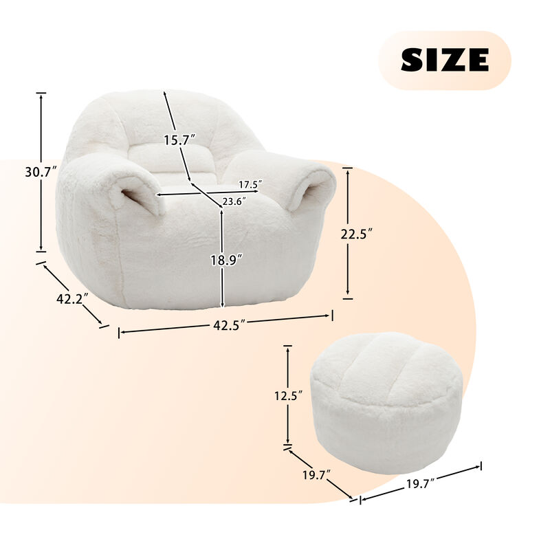 Comfy Bean Bag Sofa with Back Support and Footstool, Faux Fur Bean Bag Chair, Stuffed Floor Sofa image number 2