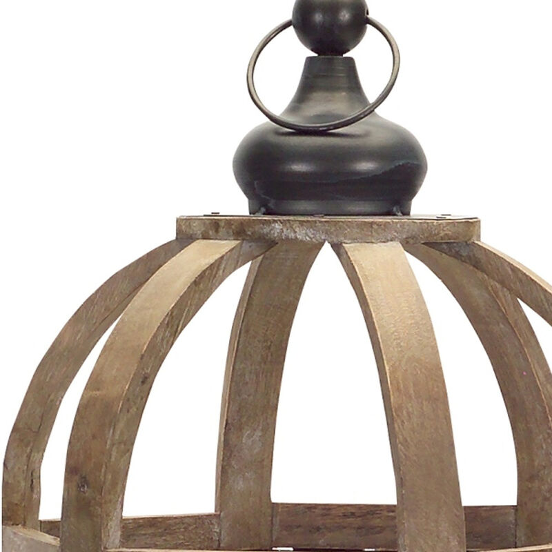 HomeRoots Set of Two Brown Distressed Wood And Glass Floor Lantern Candle Holders image number 4