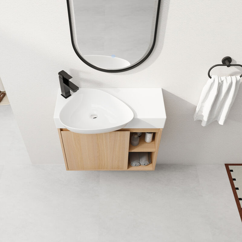 ELEMENT ACE Wall-Mounted Modern Bathroom Vanity with Ceramic Sink and Soft-Close Doors image number 7