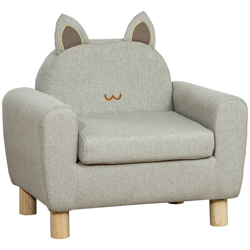 Grey Toddler Seat: Cat Ear Backrest Armchair with Wooden Legs