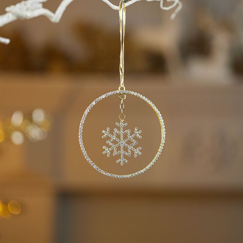 Jeweled Hanging Snowflake Ornaments, Set of 12 in Metal for Festive Accents