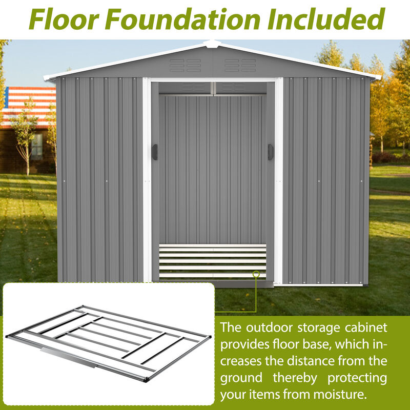 8x6 FT Outdoor Tool Storage Shed with Metal Foundation & Lockable Doors image number 8