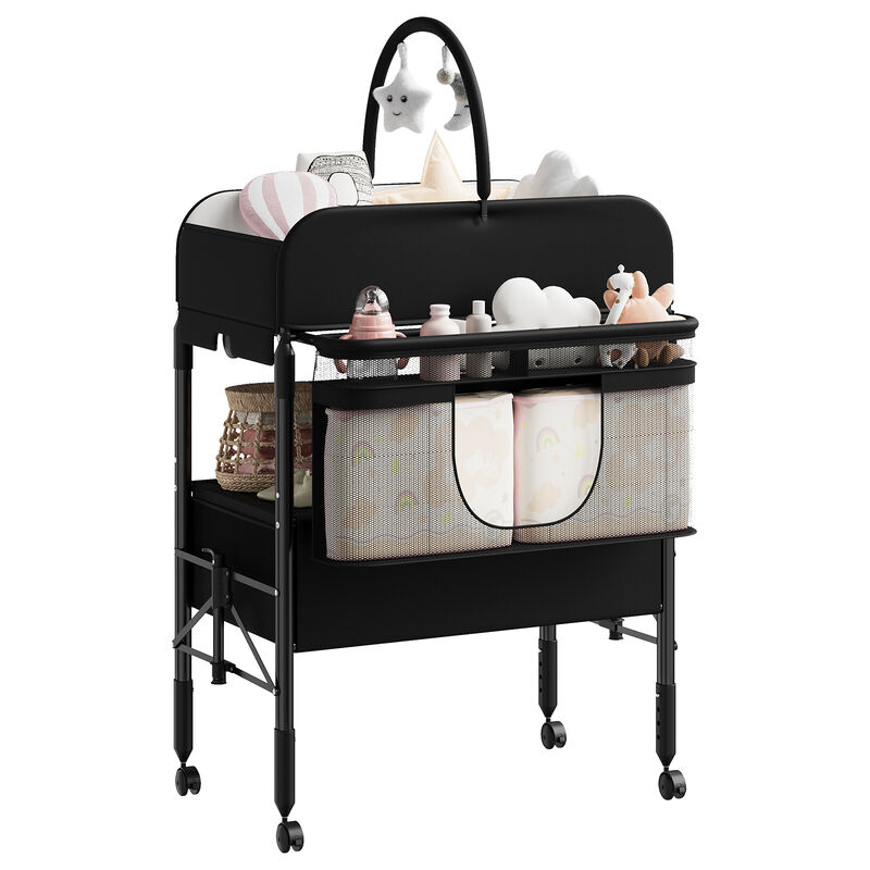 Portable Adjustable Baby Changing Table &ndash; Foldable Mobile Diaper Station with Wheels, 2 Drawers & Waterproof Top image number 0