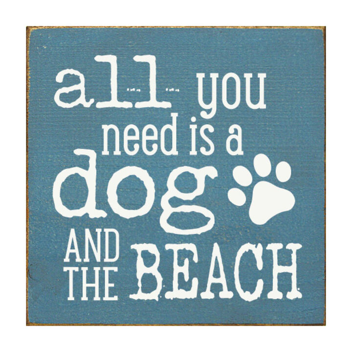 Wooden Dog Lover Beach Sign for Coastal Wall and Shelf Home Decor