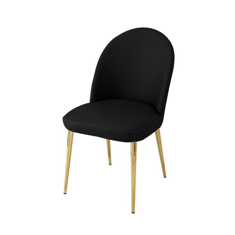 Era 24 Inch Dining Chair Set of 2, Curved Back, Black Faux Leather, Gold - Benzara