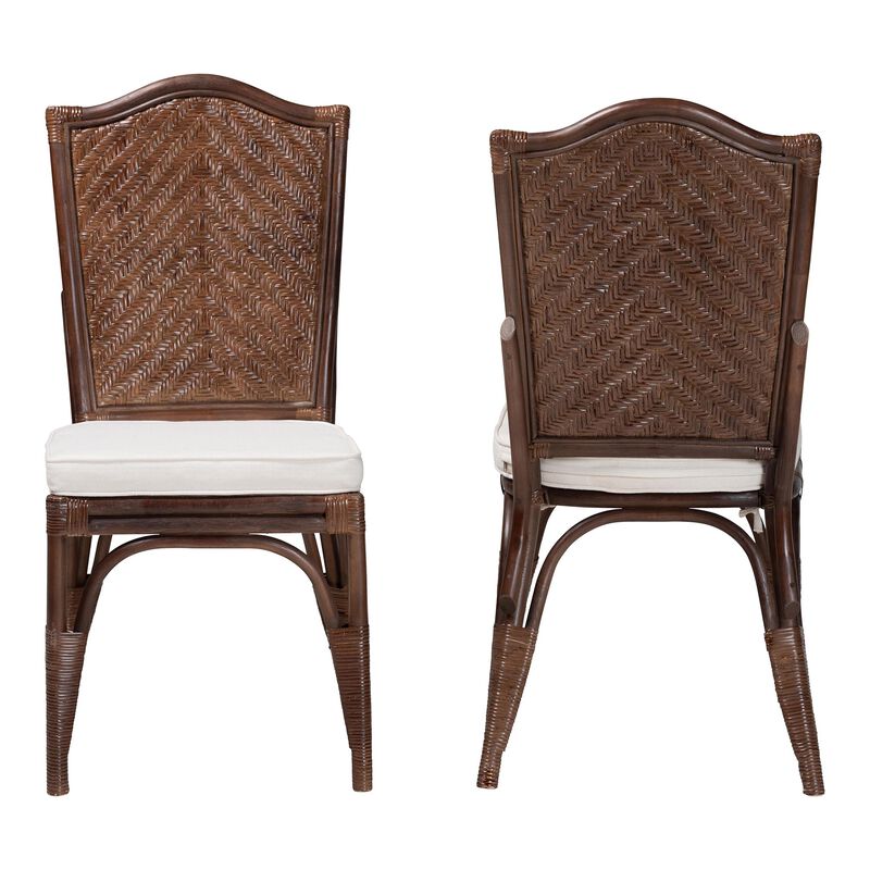 bali & pari Mahdis Natural Rattan 2-Piece Dining Chair Set with Cushion - Handwoven Wicker Accent Chair with Woven Chevron Back for Kitchen or Dining Room image number 1