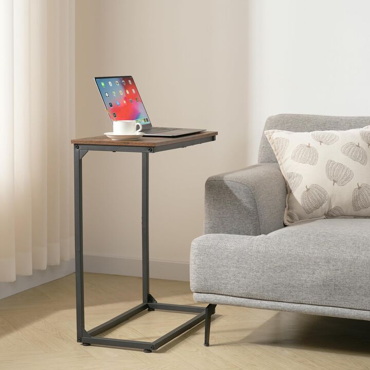 DALEMHOME C Shaped End Table, Large Couch Side Table, Slide Under Sofa TV Tray Snack Arm Table for Living Room, Bedroom, Rustic