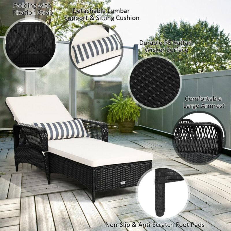 Hivvago Patio Wicker Chaise Lounge Chair with Pillow and Adjustable Backrest with Cushion