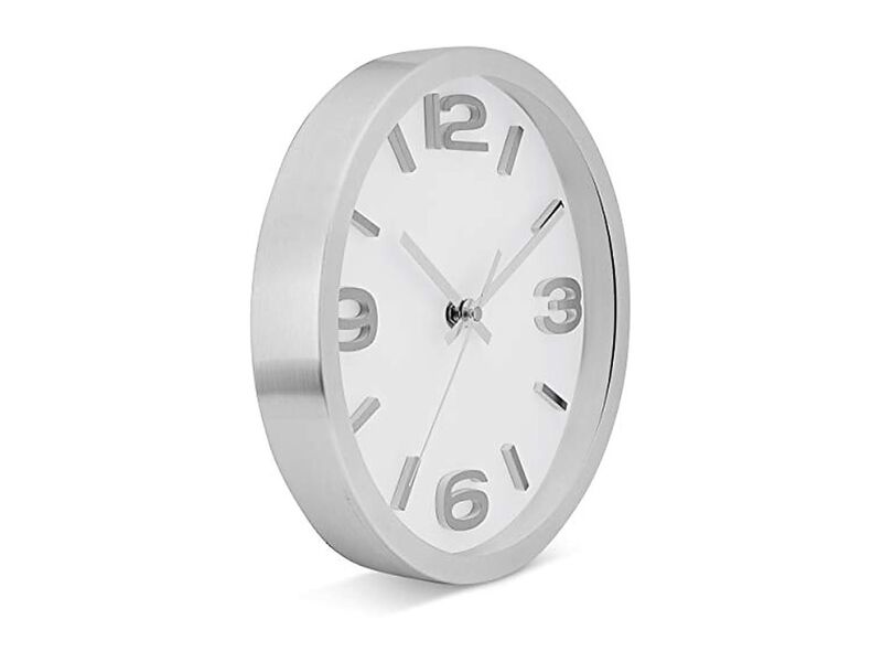 Silver Elegant Metal Wall Clock 10 Inch Silent Non Ticking Easy Read Modern image number 1