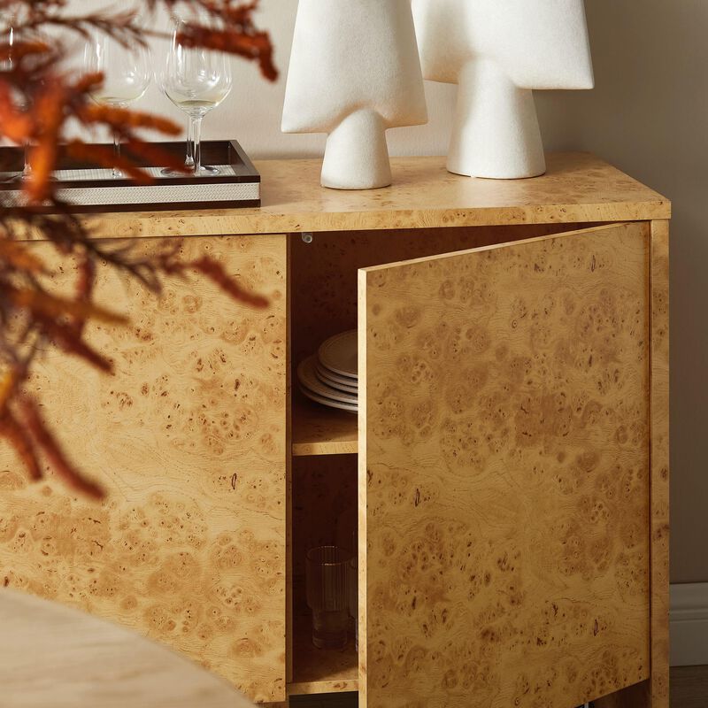 Modway Hudson Burl Wood Sideboard with 3 Doors in Natural - Modern Buffet Cabinet - Versatile High TV Stand Media Cabinet - 60 Inch Storage Sideboard for Living Room with Doors and Shelves image number 6