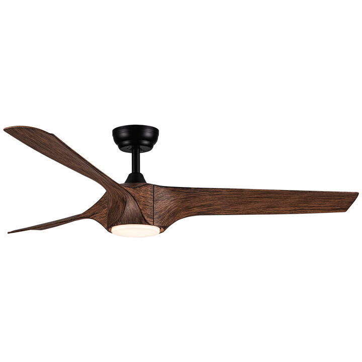 56 Inch Integrated LED Ceiling Fan with Remote, Brown Wood Grain ABS Blades, 6 Speed Ceiling Fan