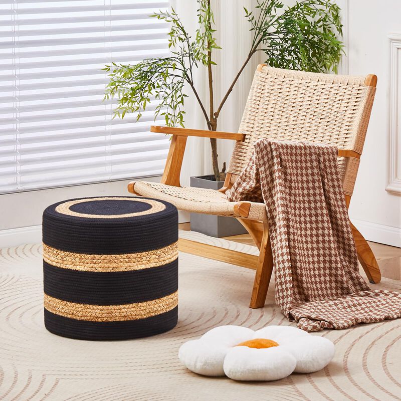 Natural Seagrass Ottoman Pouf Foot Stool for Bedroom Living Room and Home image number 1