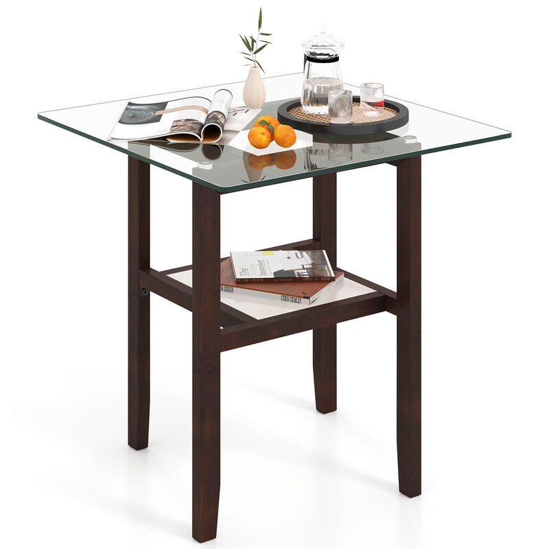 2-Tier Square Glass Coffee Table with Storage Space &ndash; Sleek Living Room Table