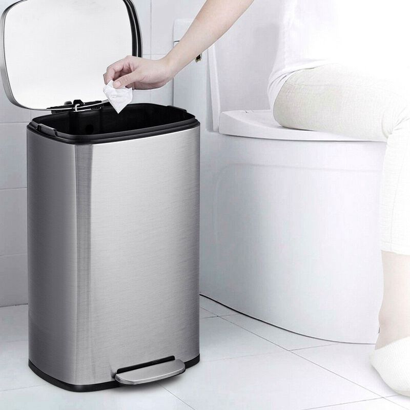 Hivvago 13 Gallon Modern Stainless Steel Kitchen Trash Can with Foot Step Pedal Design